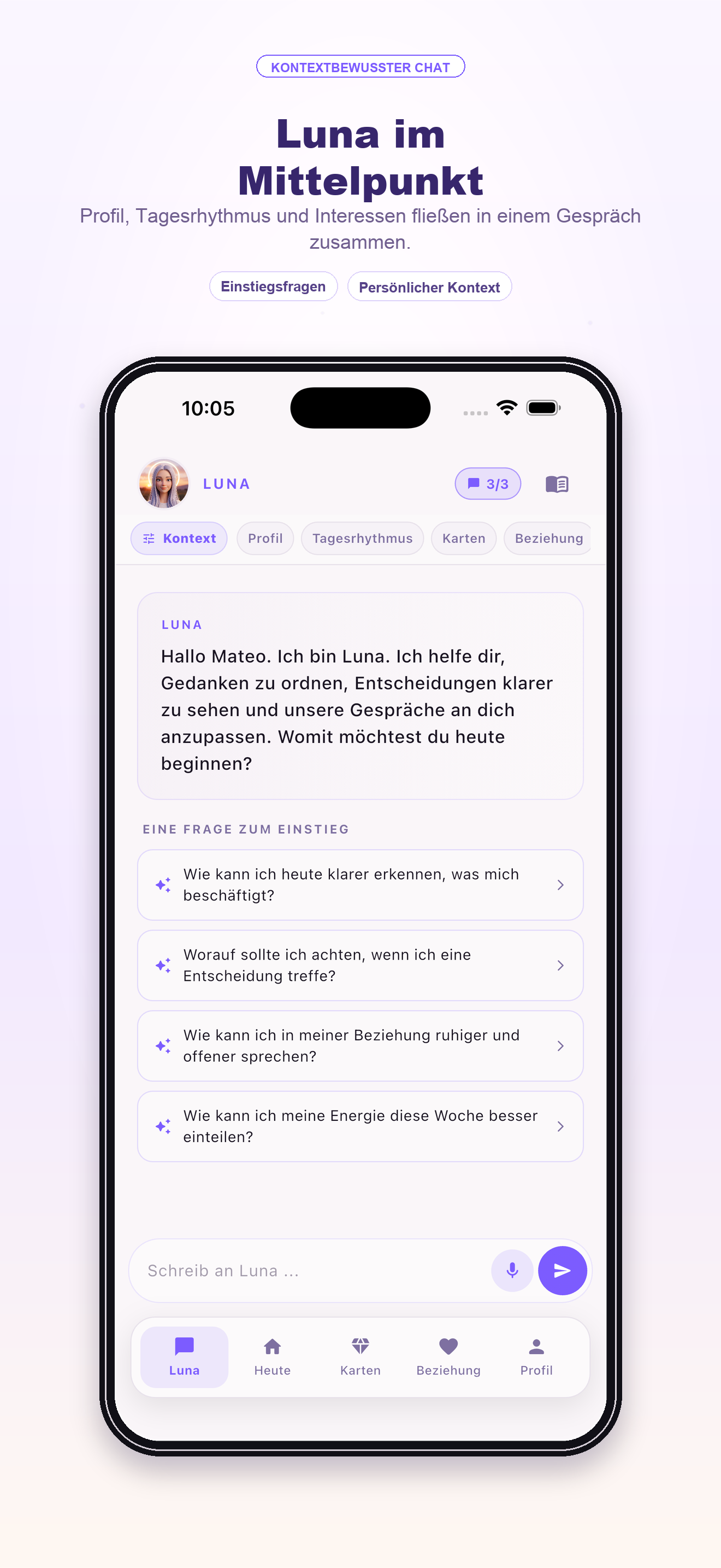 Luna Chat-Bildschirm — Kontextzentrum