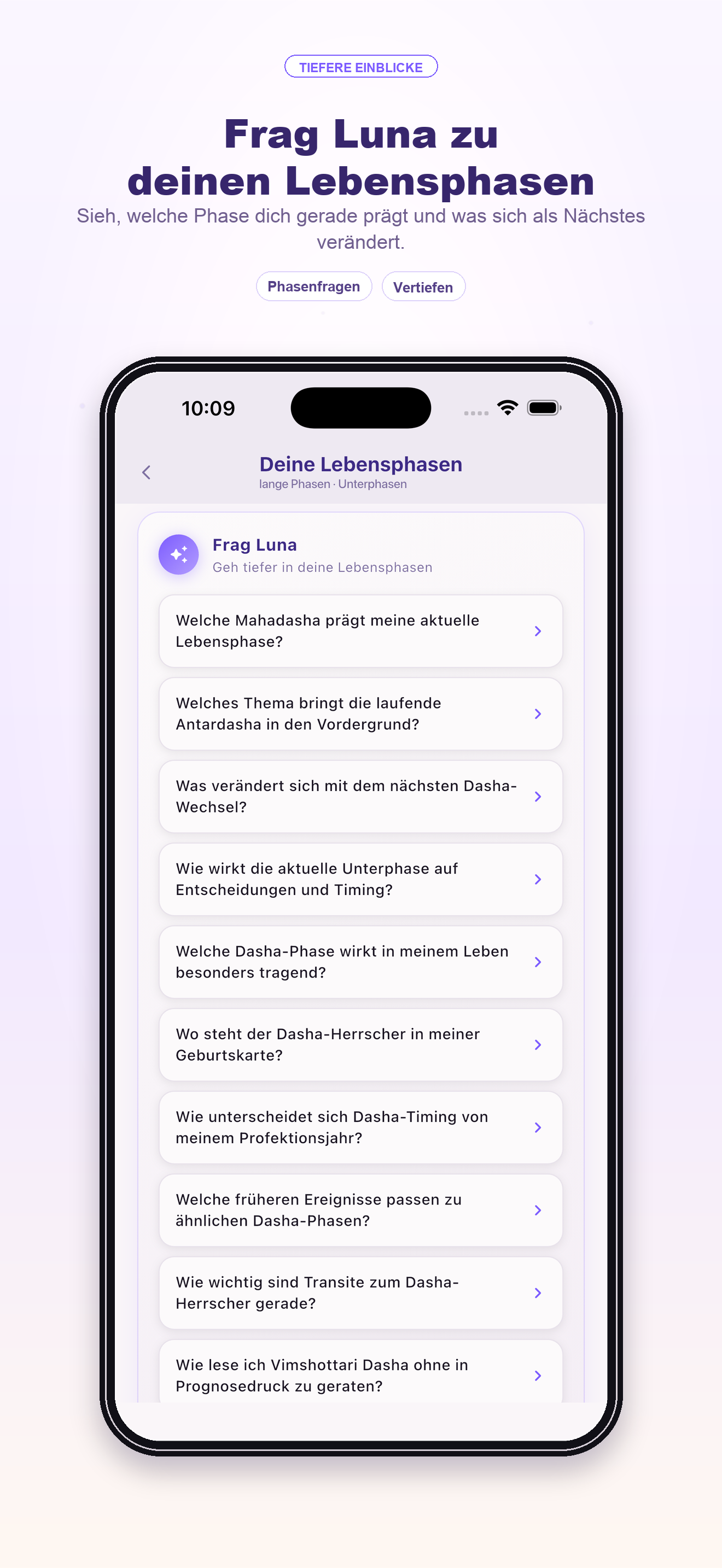 Lebensphasen-Bildschirm — Vimshottari Dasha