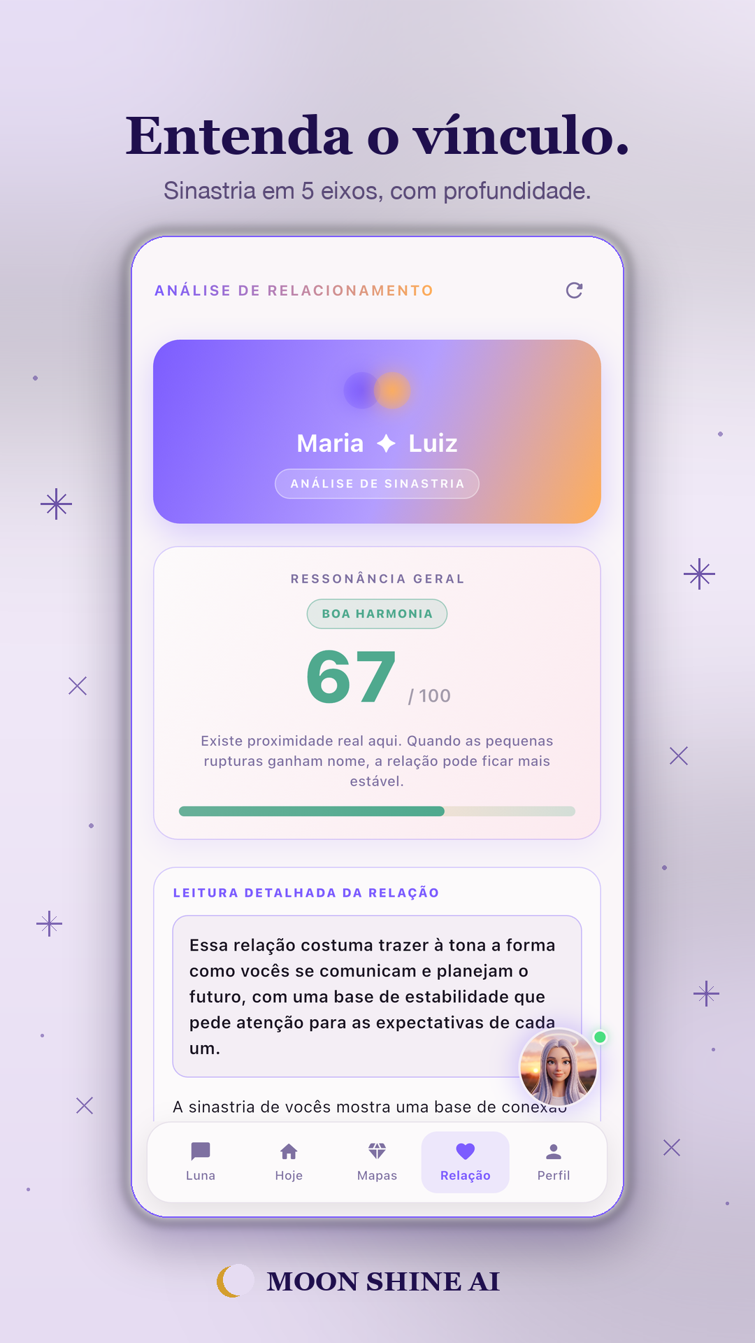 Tela de perguntas de relacionamento — sinastria